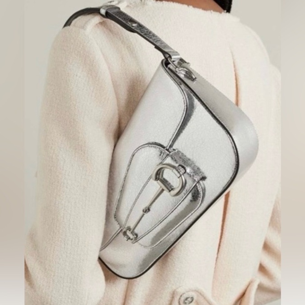 Gucci glass crackle Silver Shoulder Bag Structured with Horsebit hardware NWT - Picture 11 of 11